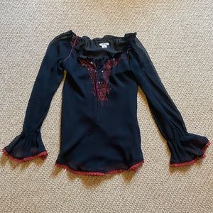 Helmut Lang Black Red Lace Top M